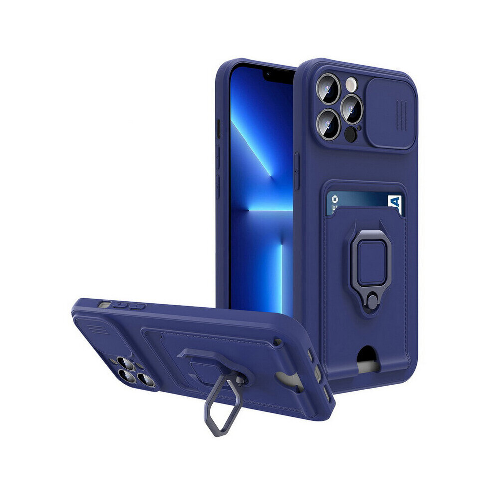 Photos - Case Compatible With 13 Pro Max - Blue Multi Function  with Magnetic Ring Holder Camera Shutter & Card holder