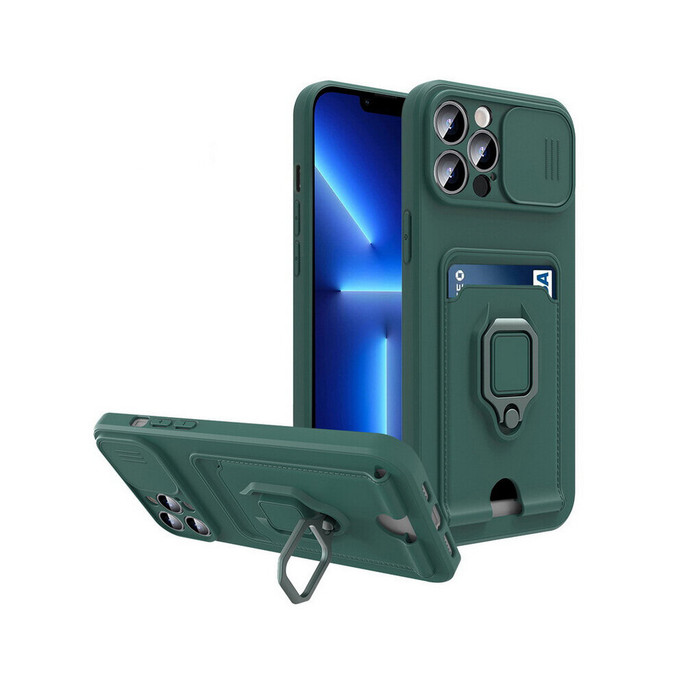 Photos - Case Compatible With iPhone 13 - Green Multi Function  with Magnetic Ring Holder Camera Shutter & Card holder