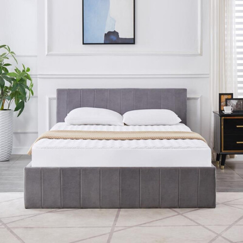 (Single 3FT) Kosy Koala Grey Velvet Ottoman Fabric Storage Bed 1