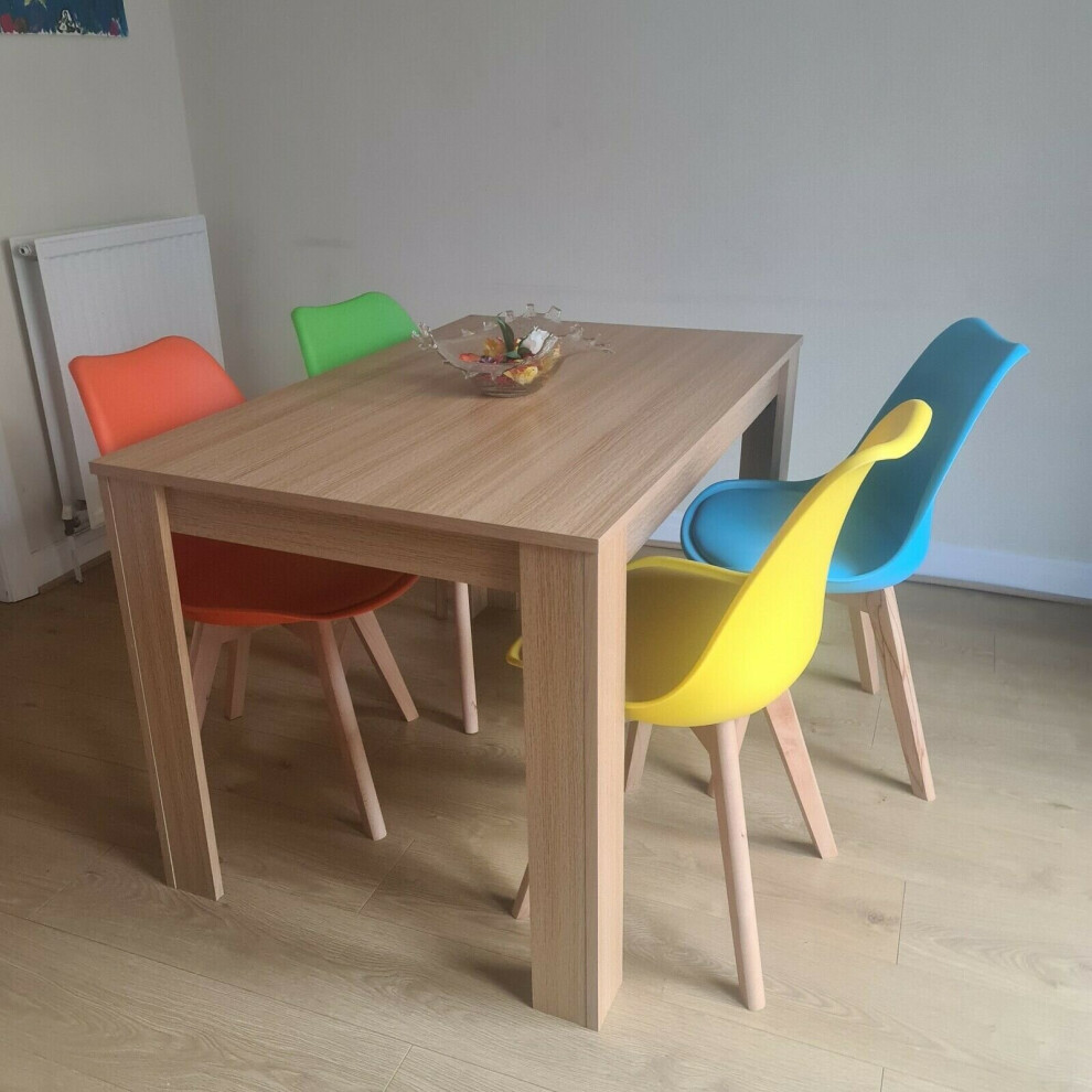 Kosy Koala Modern Wooden Oak Effect Dining Table With 4 Colourful Tulip Chairs