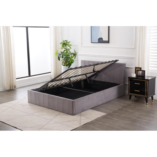 (Small Double 4FT) Kosy Koala Grey Velvet Ottoman Fabric Storage Bed 2