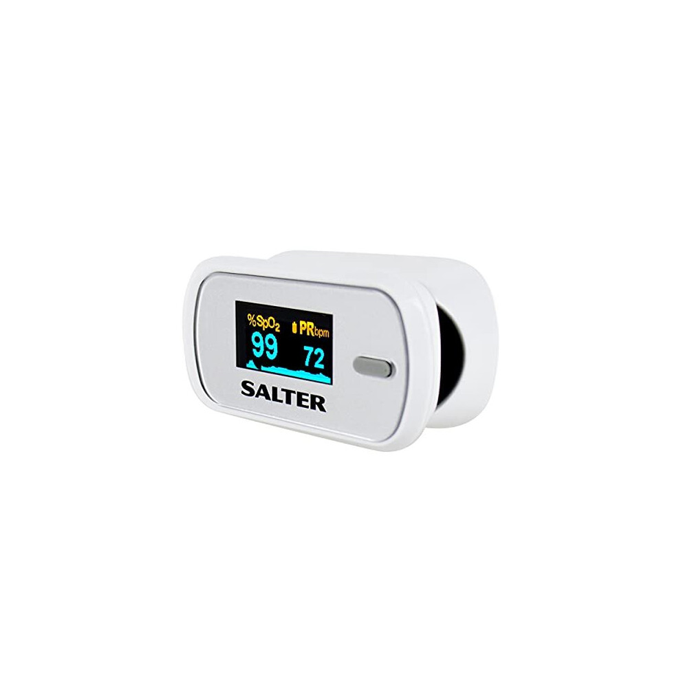 Salter Finger Tip Pulse Oximeter, Measures Oxygen Saturation, Pulse Rate, Perfusion Index and Pulse Bar  Dual Colour Easy to Read OLED Display, 2