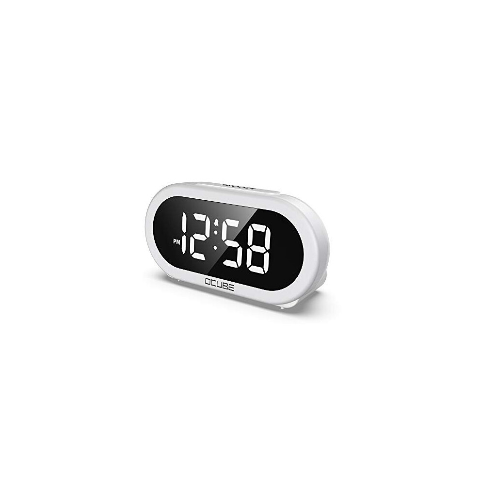 OCUBE LED Digital Alarm Clock, Bedside Clock with 5 Optional Alarm Sounds, USB Charging Port, Full-Range Brightness Dimmer, Big White Digit Display