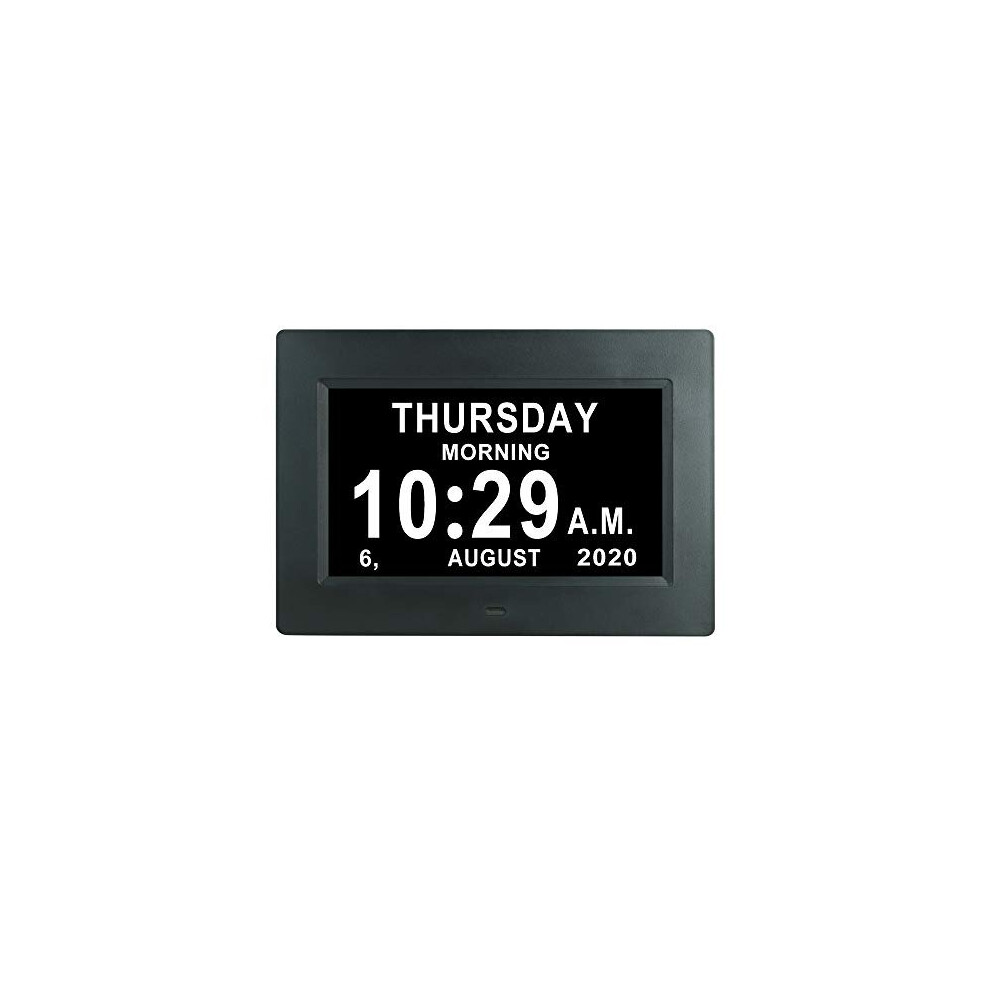 7 INCH Day Date Dementia Clock Auto-Dimming 12 Alarm Reminders Extra Large Non-Abbreviated Day & Month 12/24 Hours Display Digital Calendar Clocks