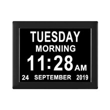 Extra Large Digital Day Date Month Clock with 8 Alarm Options, 3 Medication Reminders, Auto-Set & Dimmer, For Seniors & Vision-Impaired