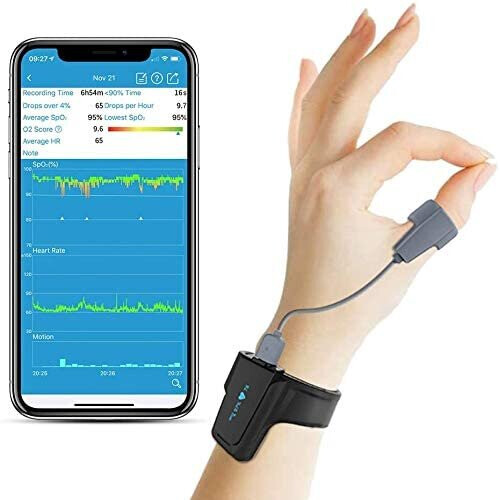 Sleep Oxygen Monitor w Vibration Alert for Snore & Sleep Apnea w Free APP, Bluetooth Wrist Pulse Oximeter Tracking Overnight Oxygen Saturation Lev