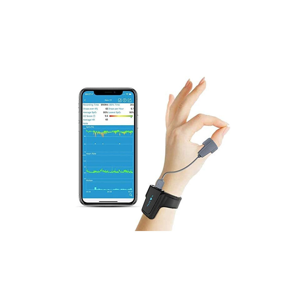 Sleep Oxygen Monitor w Vibration Alert for Snore & Sleep Apnea w Free APP, Bluetooth Wrist Pulse Oximeter Tracking Overnight Oxygen Saturation Lev