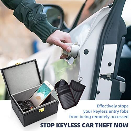 Samfolk Faraday Box & Pouch 2-Pack - RFID Key Safe Protector for Keyless Car Entry, Leather Outer, Flannel Lining, Locking Shield 1