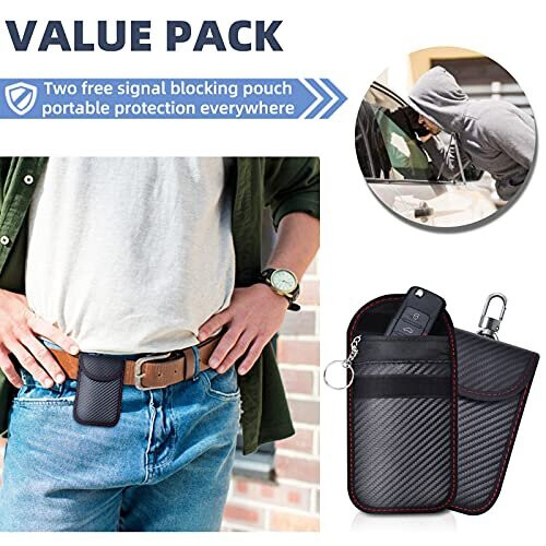 Samfolk Faraday Box & Pouch 2-Pack - RFID Key Safe Protector for Keyless Car Entry, Leather Outer, Flannel Lining, Locking Shield 2