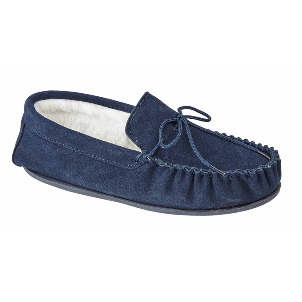 Mokkers Mens Oliver Real Suede Moccasin Slippers Navy 9 UK