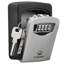 TTRWIN 4-Digit Key Safe Lock Box - Waterproof, Wall-Mmounted, Zinc Alloy, Resettable Code for Spare Keys at Home, Business, Farm