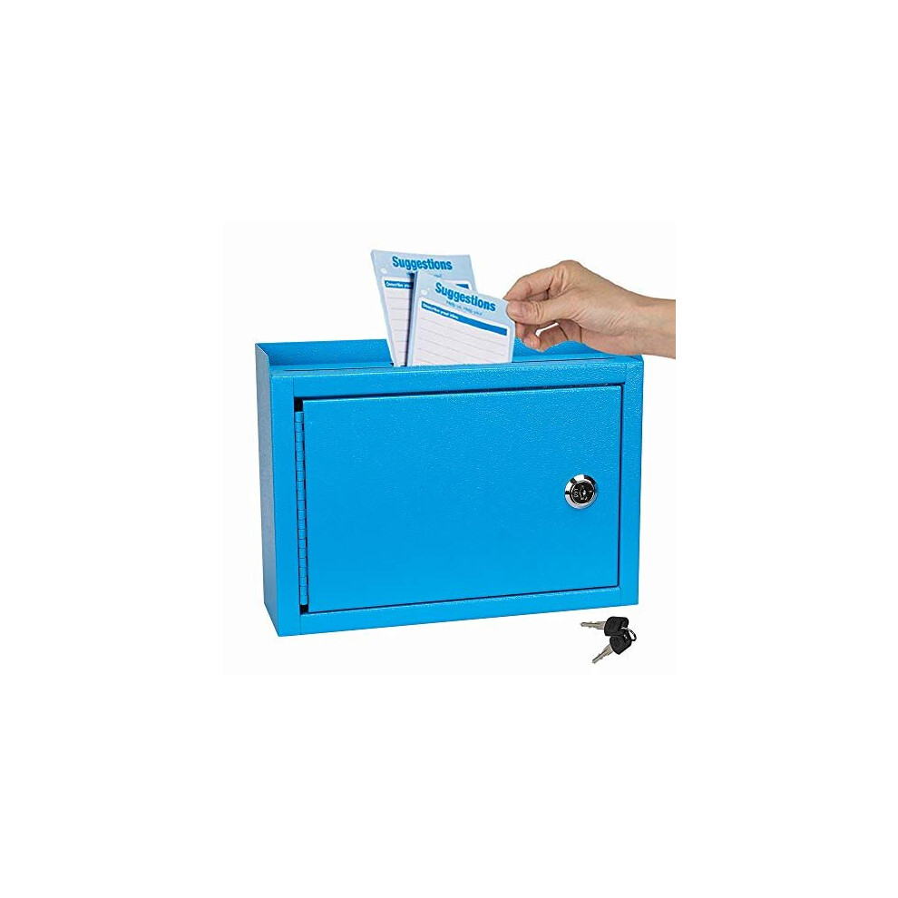 Kyodoled Suggestion Box,Locking Mailbox, Key Drop Box, Wall Mounted Mail Box,Safe Lock Box,Ballot Box,Donation Box 9.8" W x 3" D x 7" H, Blue