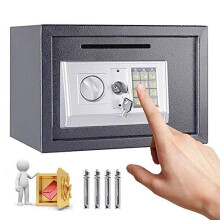 16L Digital Steel Safe with Electronic PIN Lock and Deposit Slot, Wall-Mounted Cash Box, 2 Emergency Keys