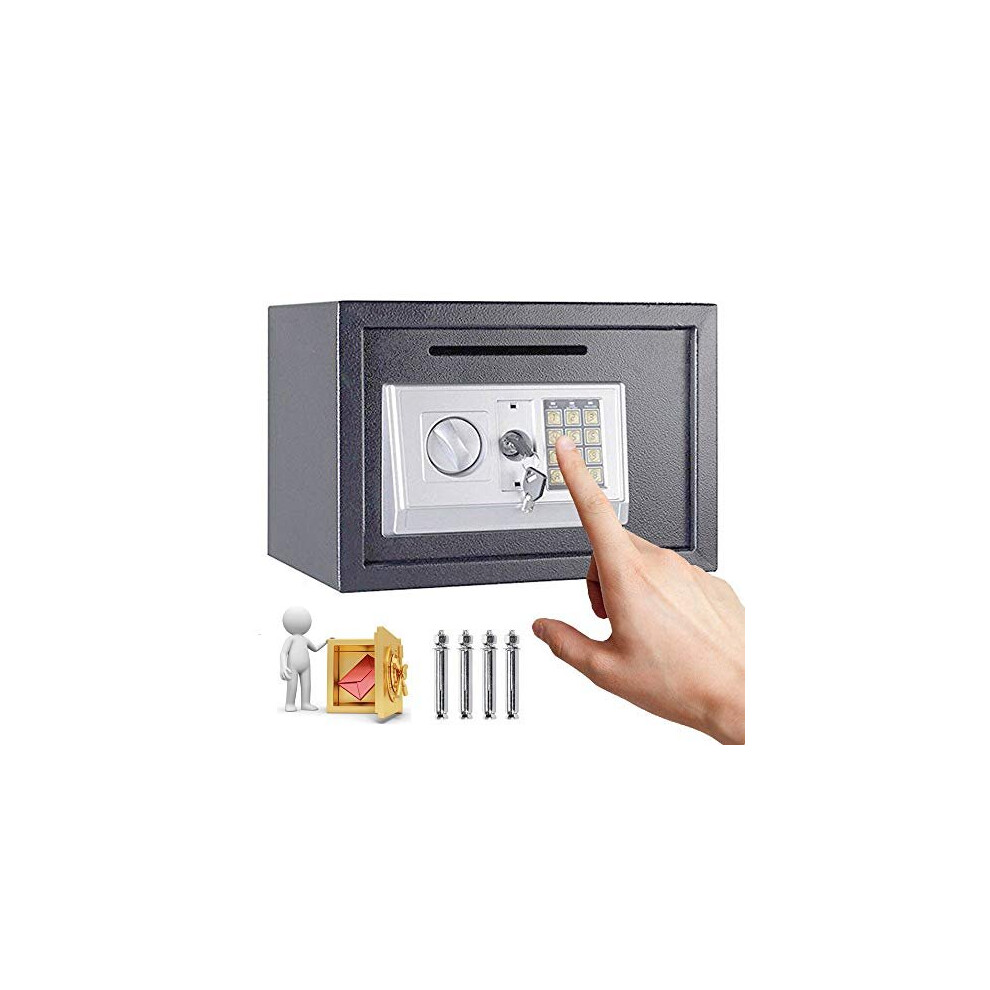 16L Digital Steel Safe With Electronic Pin Lock And Deposit Slot, Wall-Mounted Cash Box, 2 Emergency Keys 664111377200
