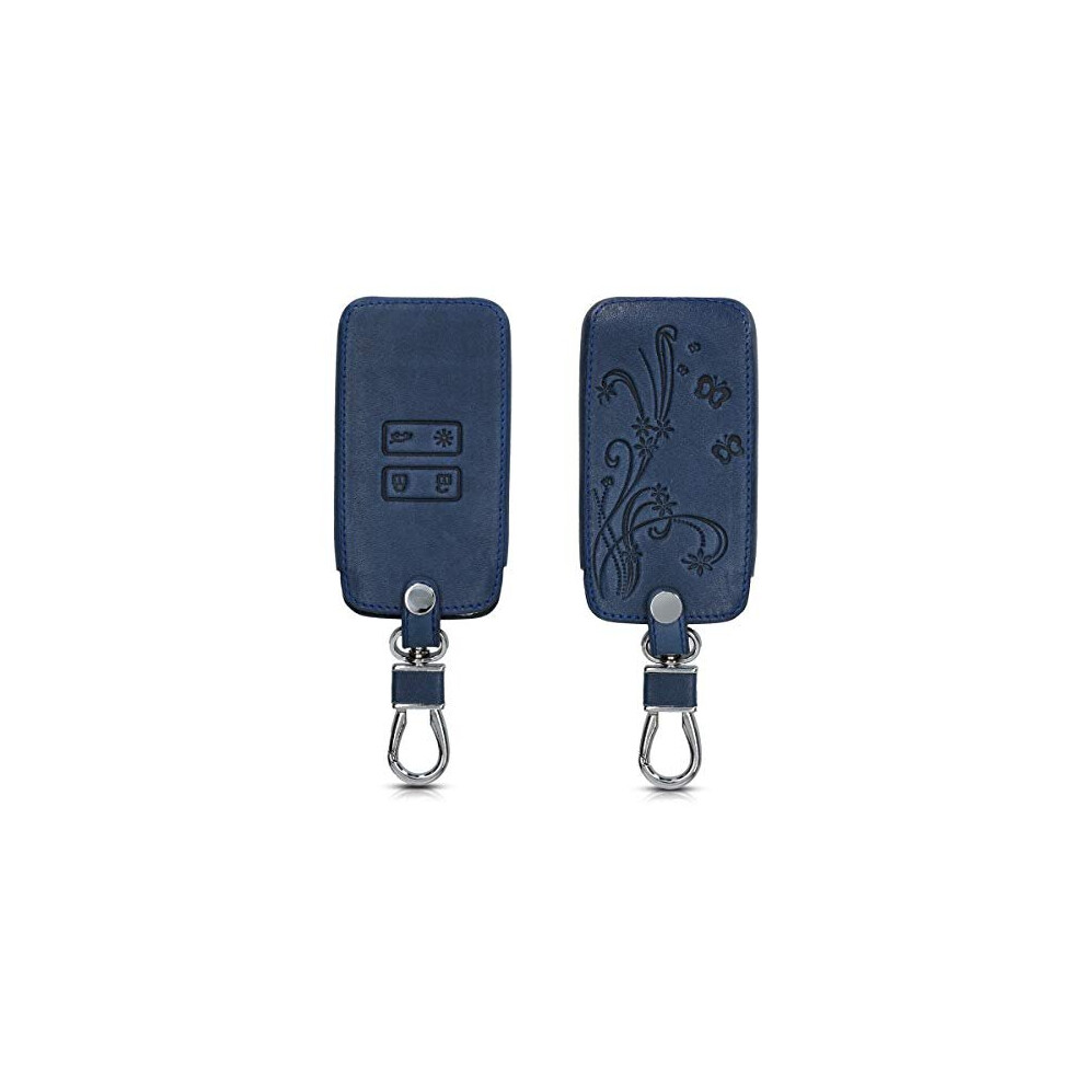 Kwmobile Car Key Cover Compatible With Renault 4 Button Car Key Smart Key (Only Keyless Go) - Pu Leather Car Key Fob Cover - Butterfly Tendril Dark 4063004047125