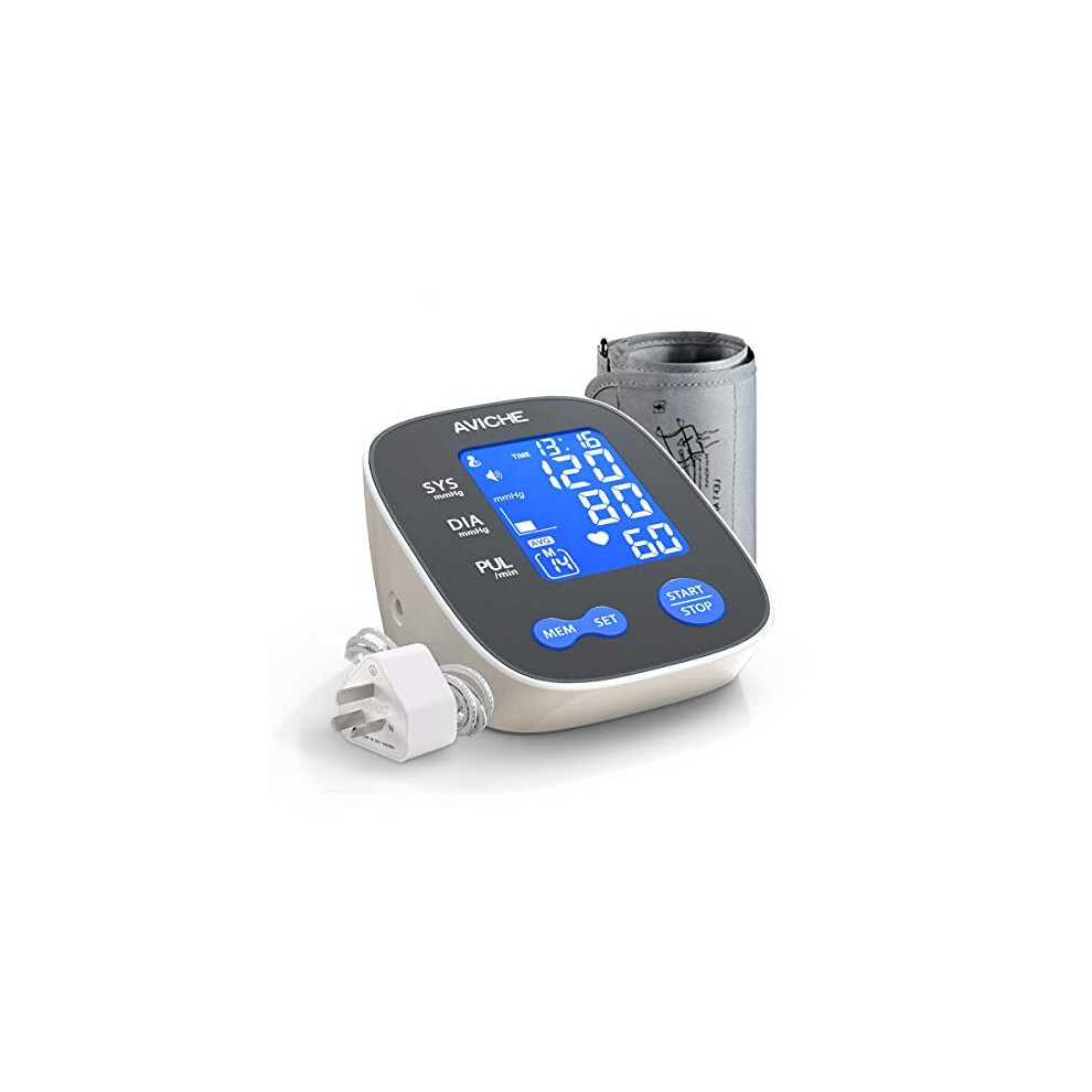 AVICHE Automatic Digital Arm Blood Pressure Monitor | Large Backlight LCD Display Talking Pulse Rate 22-42cm BP Cuff Machine| Include UK Adaptor