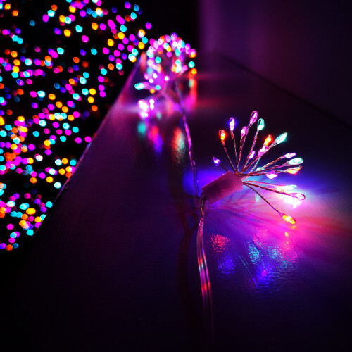Premier 200 LED 10 Starburst Premier Christmas Multi Function Battery Timer Lights in Rainbow