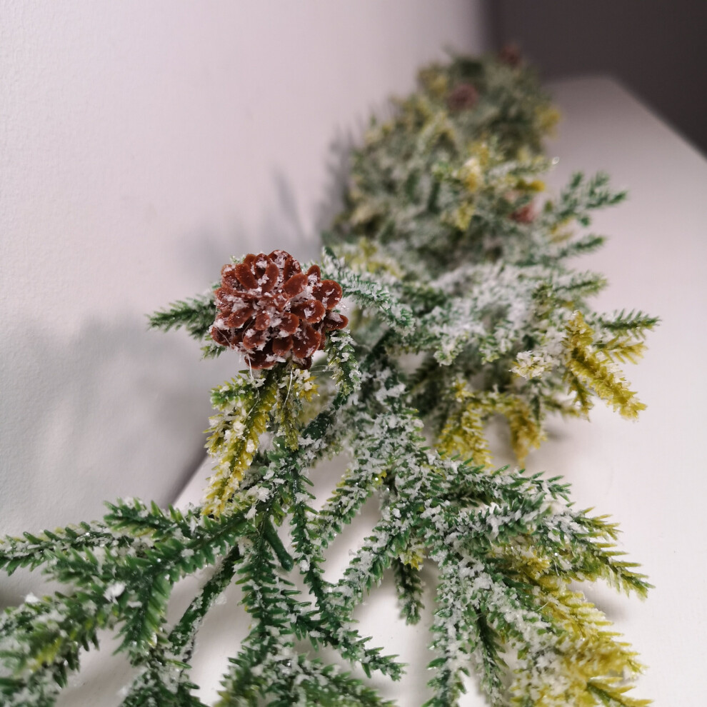 Premier 160Cm Realistic Look Christmas Spruce Garland With Frosting And Plastic Pine Cones Green