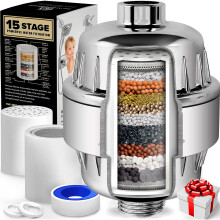 15-Stage Vitamin C Shower Head Filter for Hard Water - High-Output Filtration Removes Chlorine & Fluoride