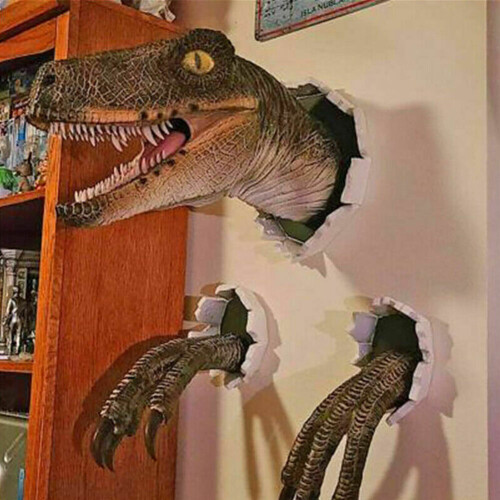 (Yellow) Bursting Dinosaur Wall Art Ornaments Dinosaur Bust Decoration Wall Mounted Craft