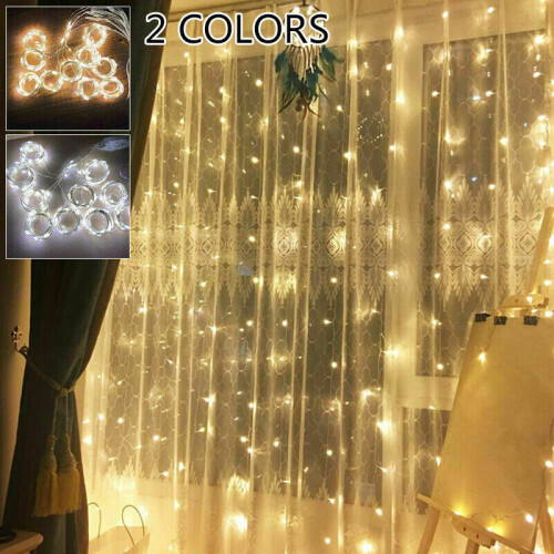 (3X3M Solar Powered Warm White) Solar/Battery Xmas LED String Curtain Fairy Lights 1