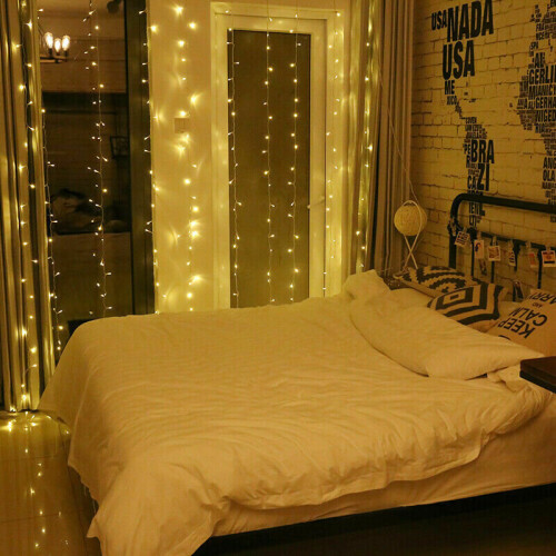 (3X3M Solar Powered Warm White) Solar/Battery Xmas LED String Curtain Fairy Lights 2