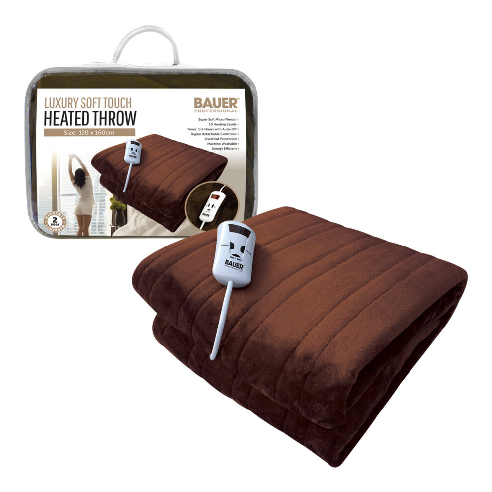 Bauer 39040 Luxury Soft Touch Heated Throw Blanket (Brown, Double Size)