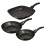 (Black Silver) 3pc Frying Grill Pan Aluminium Non Stick Coating 3