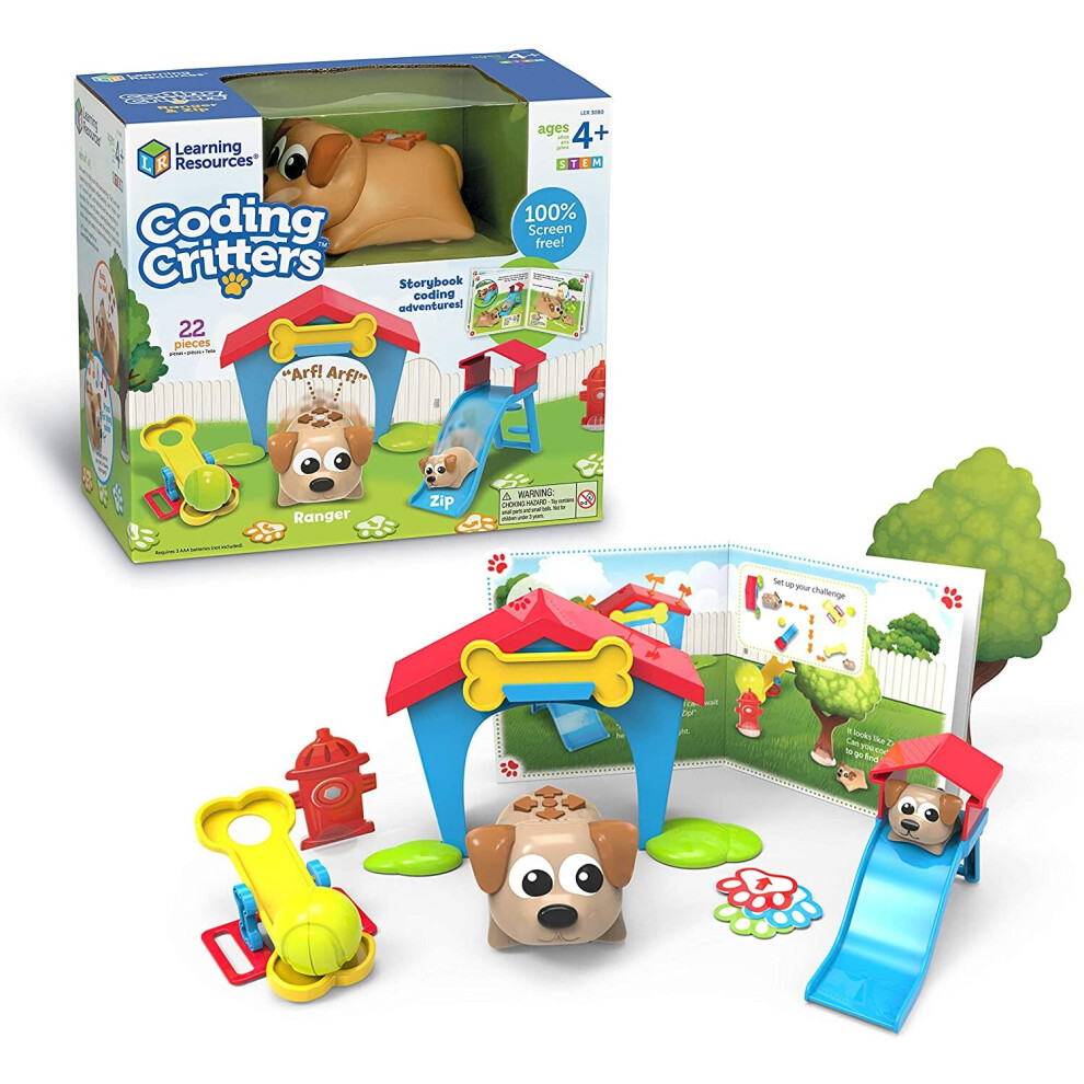 Learning Resources Coding Critters Ranger & Zip, Screen-Free Early Coding Toy For Kids, Interactive STEM Coding Pet, 22 Piece Set, Ages 4+