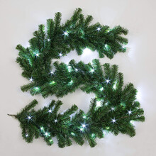 (Garland, Green with Ice White LEDS) Christmas Garlands and Wreaths - Many Styles