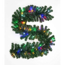 (Garland, Green with Multicoloured LEDS) Christmas Garlands and Wreaths - Many Styles