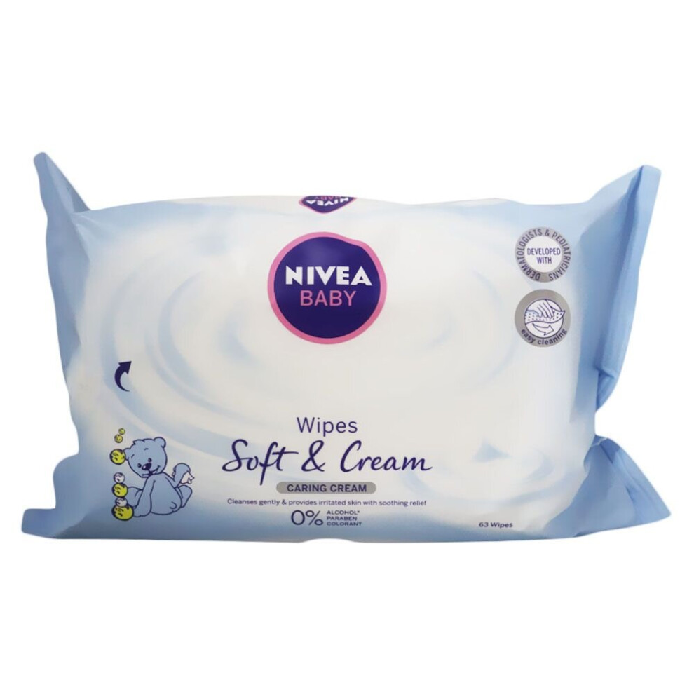 Nivea Baby Soft & Cream Wipes 63's With Caring Cream, 0% Parabens & Colorants