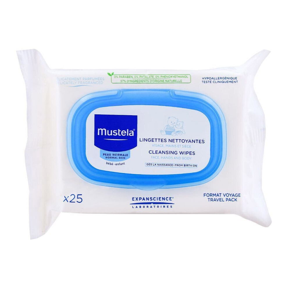 Mustela Baby Cleansing Wipes For Face, Hand & Body, Delicately Scented, Pack of 25's