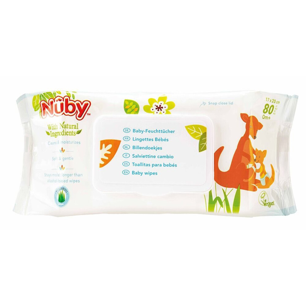 Nuby Baby Wipes 0+ month 80's, Long Lasting Effect Up To 4 Hours