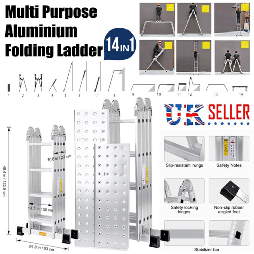 4.7M 14 in 1 Multi-Purpose Aluminium Folding Ladder w/2 Platform