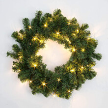 (Wreath, Green With Warm White LEDS) Christmas Garlands and Wreaths - Many Styles
