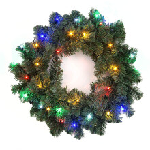 (Wreath, Green with Multicoloured LEDS) Christmas Garlands and Wreaths - Many Styles