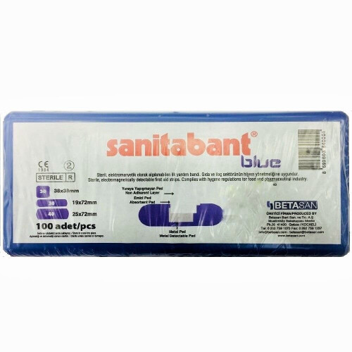 Sanitabant Blue Plasters 100's, Sterile plasters, Assorted sizes