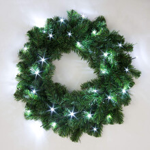 (Wreath, Green with Ice White LEDS) Christmas Garlands and Wreaths - Many Styles