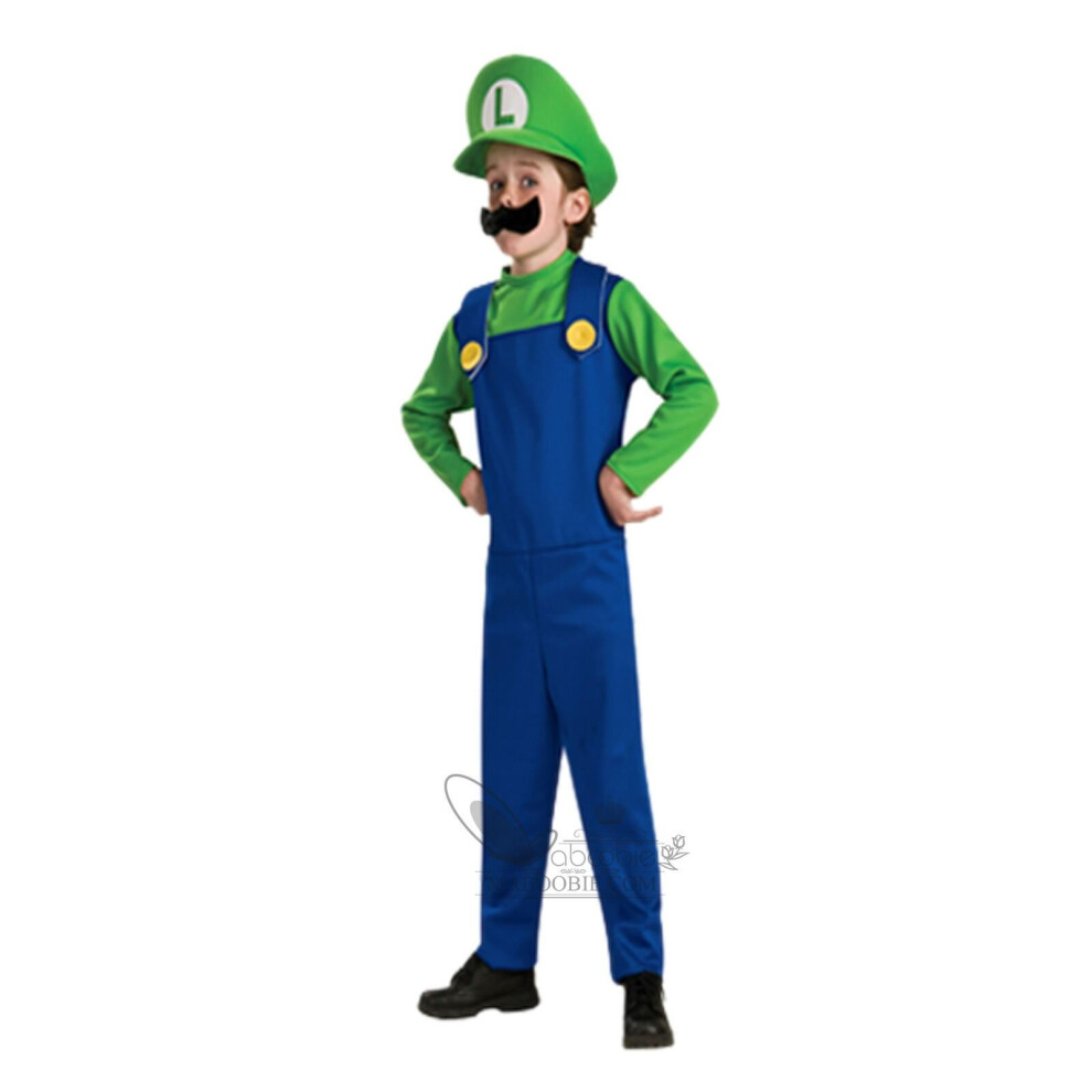 (Child Green, 130-140cm) Super Mario Bros Luigi Plumber Workman Halloween Cartoon Costume Dress Cosplay