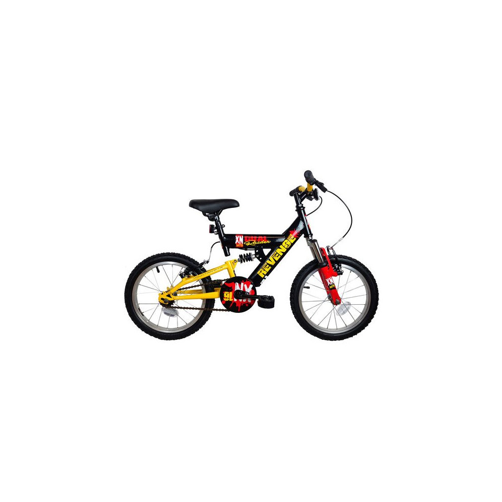 XN Revenge Boys Suspension Mountain Bike 16" Wheel Black/Yellow/Red