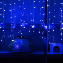(Blue, 52FT=4pcs 4M 96LED) 13-130ft Curtain Icicle Lights LED Fairy Christmas Indoor Outdoor Wedding Party