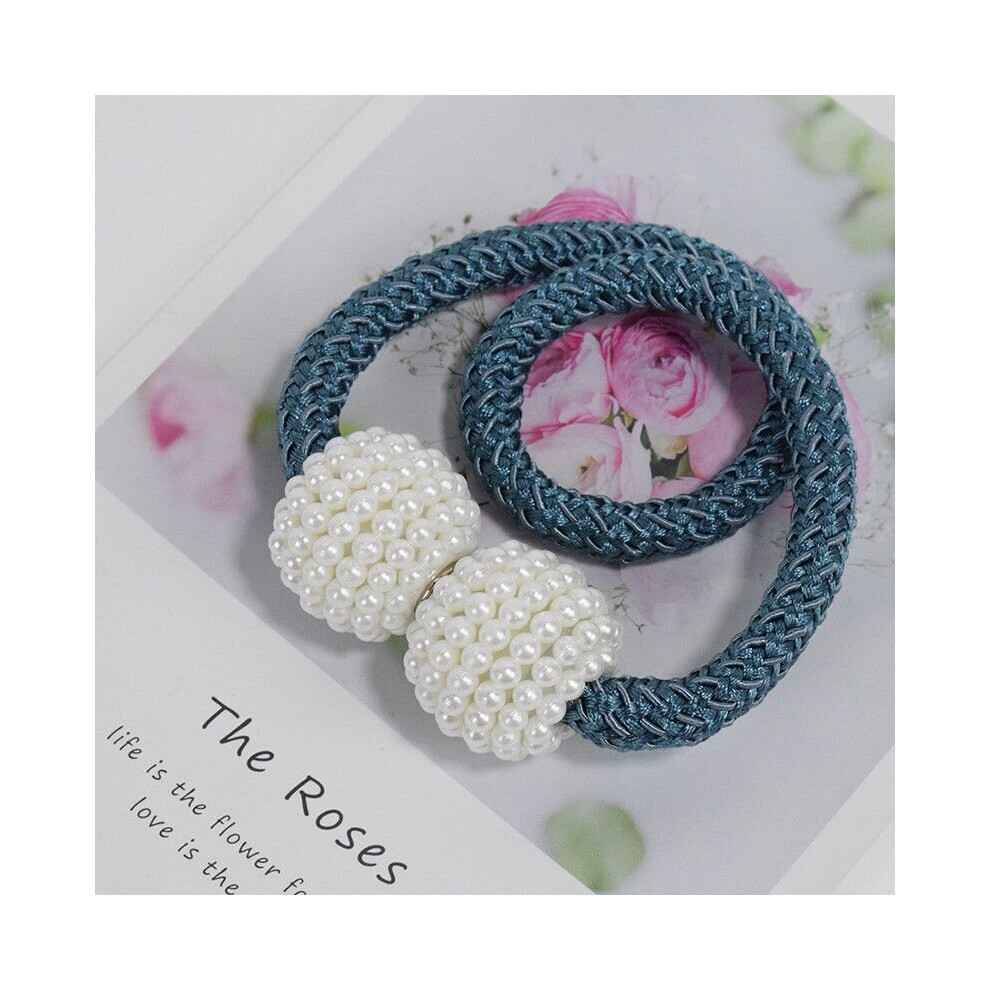 (DarkBlue 2pcs) 2pcs Magnetic Curtain Tiebacks Braided Ball Buckle Punch Free Drapery Holdback Clips