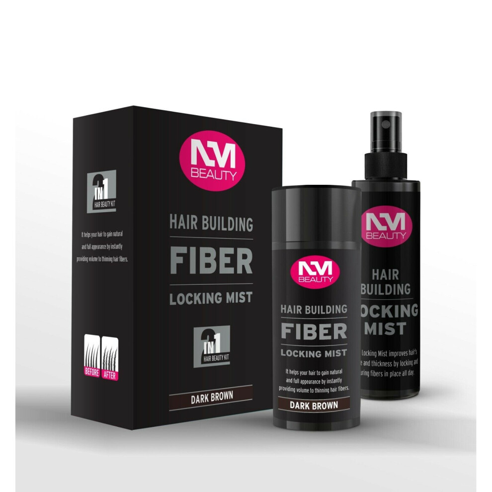 NMB HAIR BUILDING FIBER WITH LOCKING MIST SPRAY DARK BROWN (NEXT DAY DELIVERY)