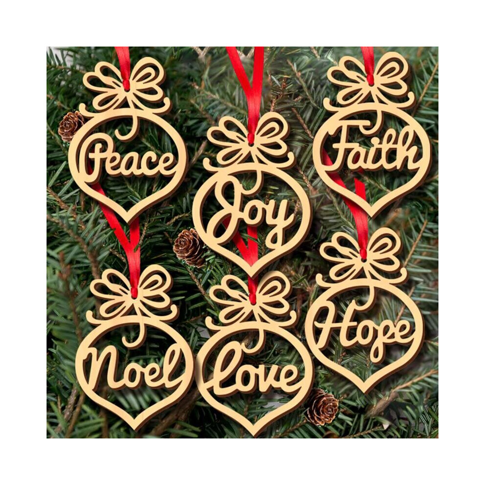 6Pcs Christmas Decorations Wooden Ornament Letter Peace Faith Joy Love Hope Xmas Tree Hanging Tags Pendant Decor