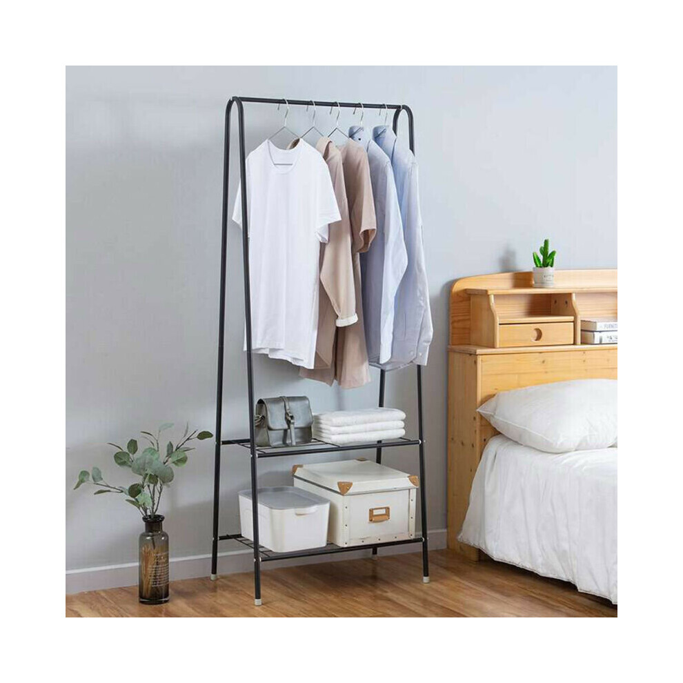 (Black) Large Clothes Rail Rack Garment Dress Hanging Display Stand Shoe Storage Shelf