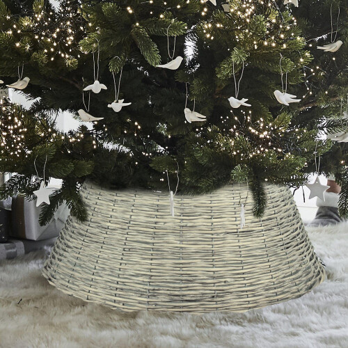 (57 cm) Christmas Tree Skirt Willow Wicker Stand Cover Grey 2