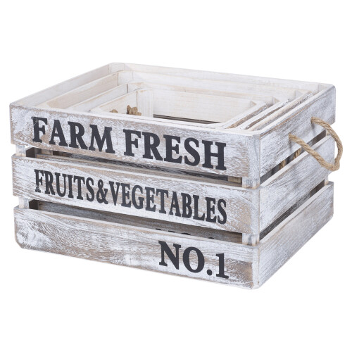URBN Living 4pc Shabby Chic Wooden Storage Boxes Crates Nested MDF Rustic Box Set 1