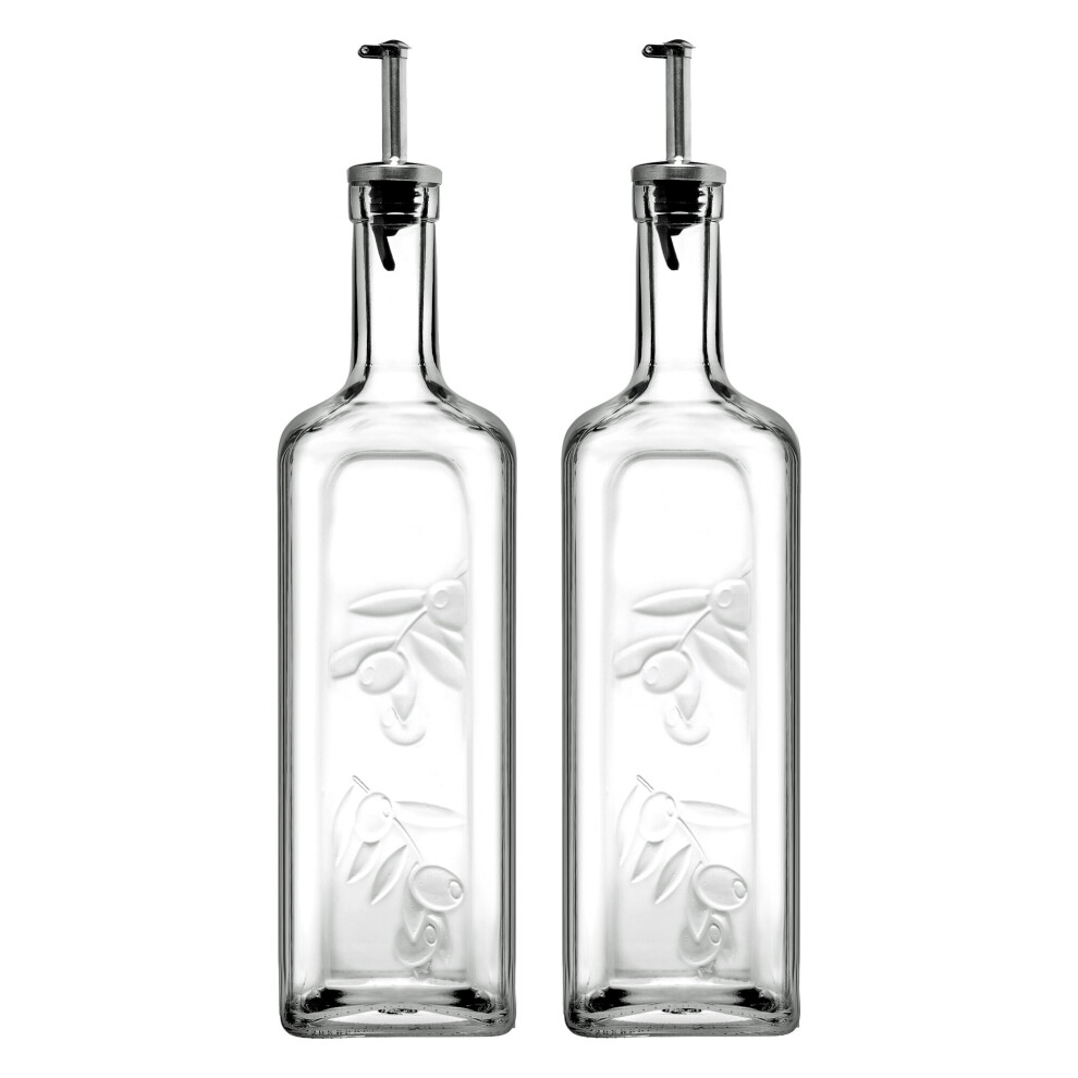 (2) Pasabahce 1L Oil Vinegar Glass Bottle Metal Pourer