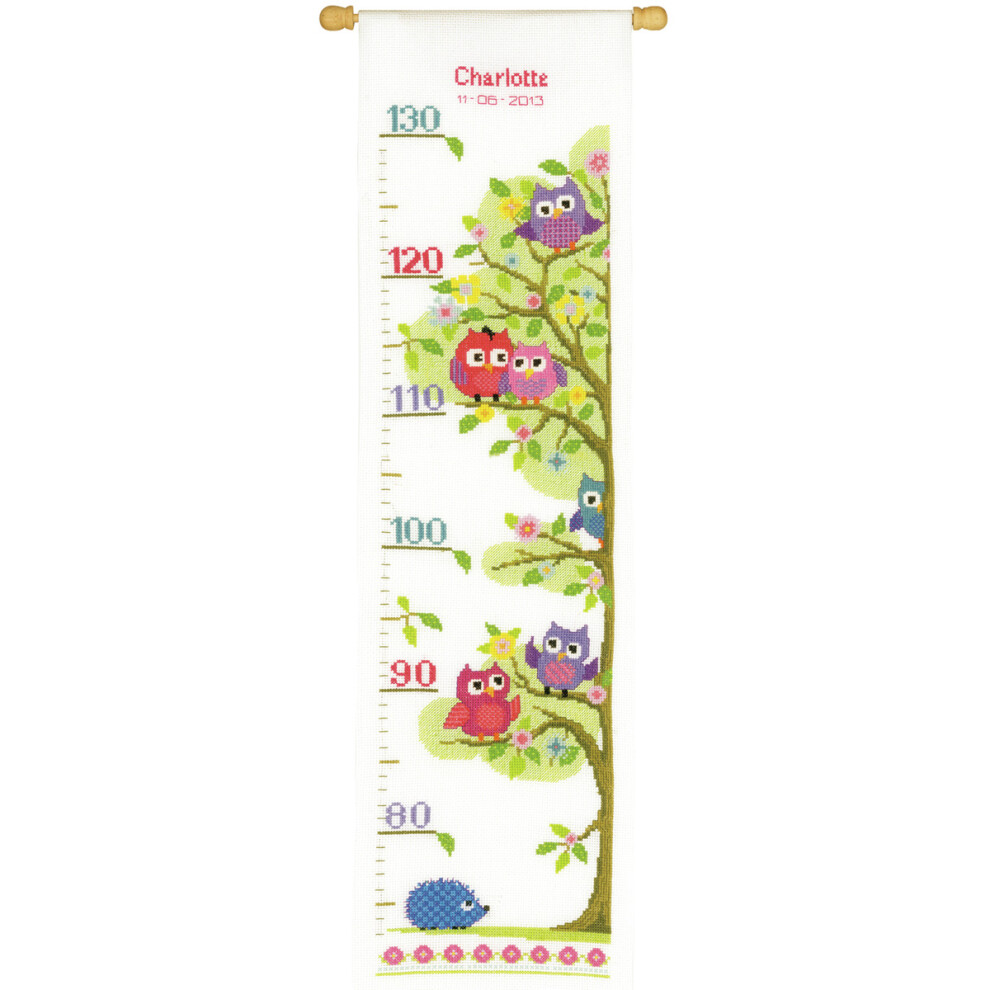 Height Chart Owls Cross Stitch Kit White Vervaco